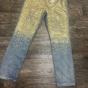Glamorous Gold-Accented Blue Women's Straight Leg Jeans